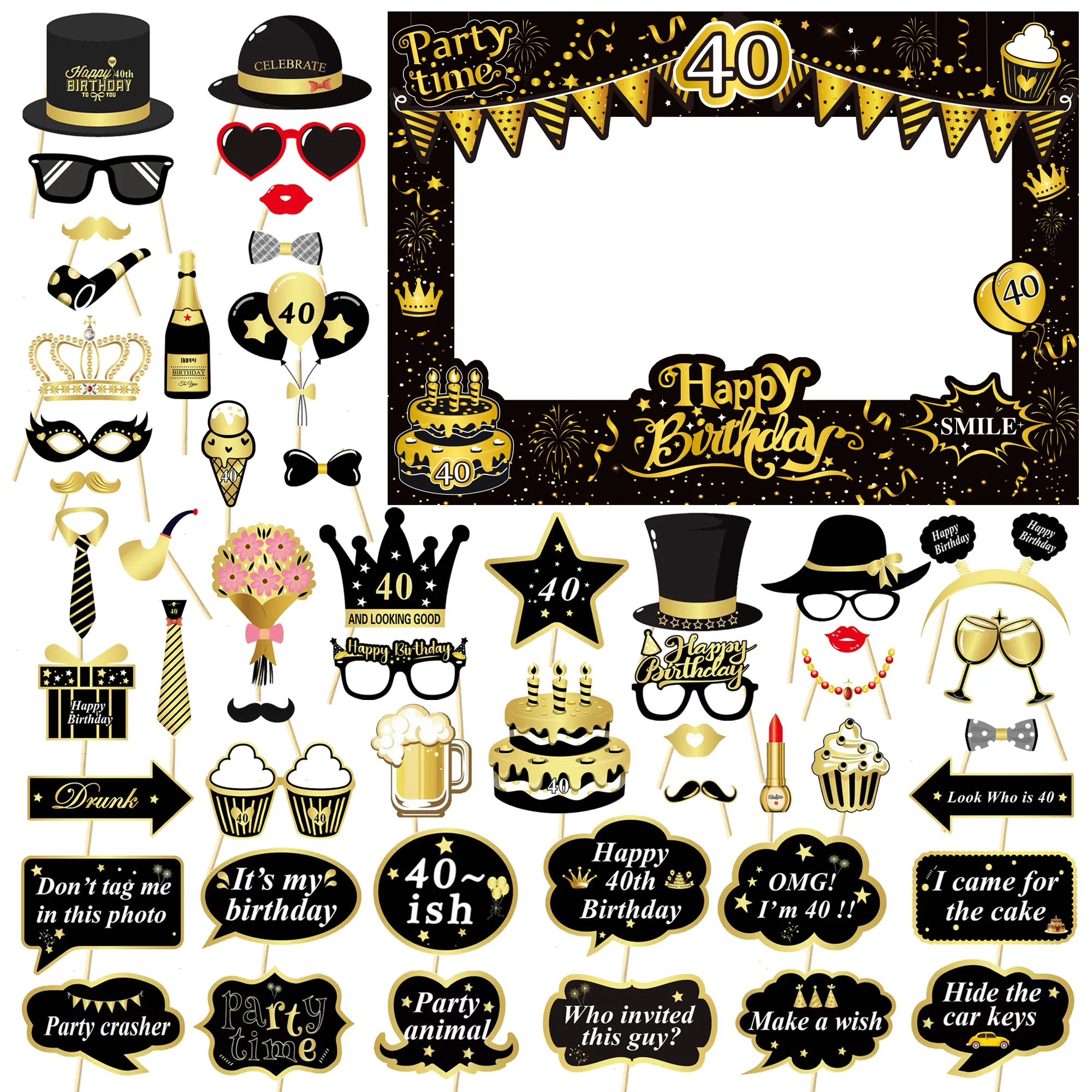 Elegant Black and Gold Birthday Photo Props Set 5 Elegant Black and Gold Birthday Photo Props Set - Image 5