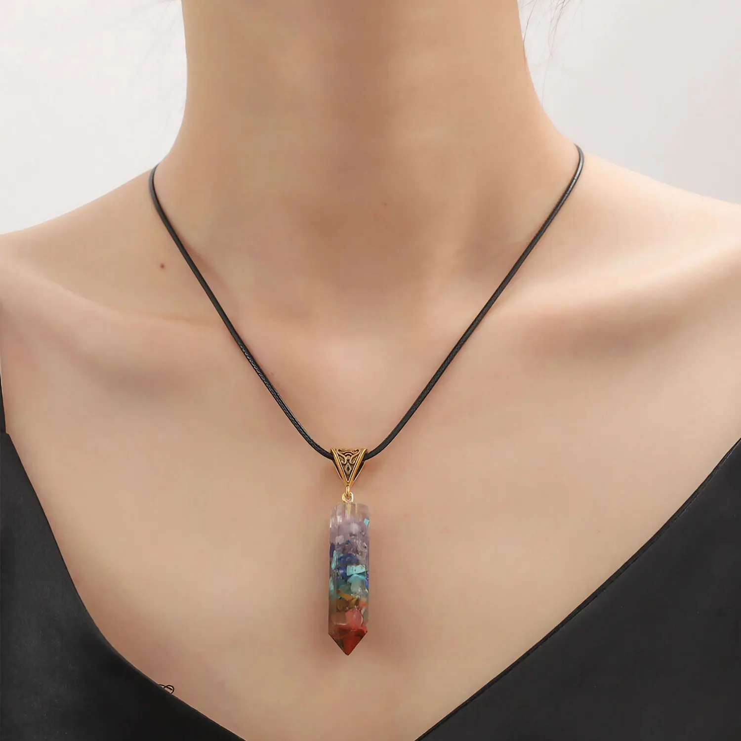 Vibrant Natural Stone Geometric Necklace 6 Vibrant Natural Stone Geometric Necklace - Image 6