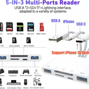 White 5-in-1 USB C/Lightning Card Reader 13 S69bb8cdc43134135ac43b2a82fd8926aH