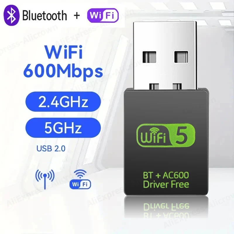 Dual-Band USB Wireless & Bluetooth Adapter 600Mbps 1 Dual-Band USB Wireless & Bluetooth Adapter 600Mbps
