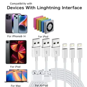 USB A to Lightning Charging Cables 3-Pack 7 S70d090e8e16c40aeb07c2026baa4cf497