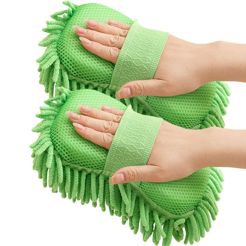 Vibrant Green Chenille Car Washing Gloves Set 9 Vibrant Green Chenille Car Washing Gloves Set - Image 9