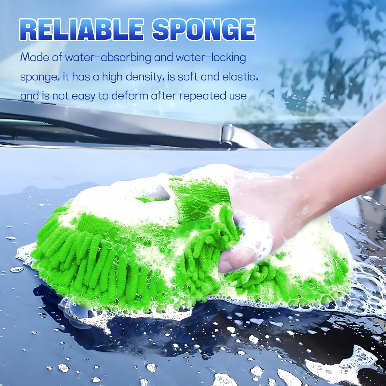 Vibrant Green Chenille Car Washing Gloves Set 3 Vibrant Green Chenille Car Washing Gloves Set - Image 3
