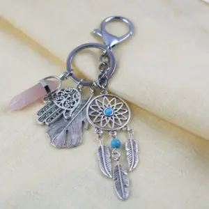 Boho-Style Metal Keyring with Gemstone Dangles 12 S7521af7c848b4e93aac562cda93227adG