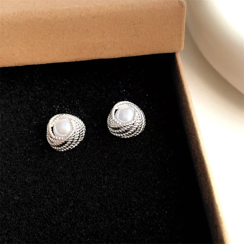 Vintage Pearl Stud Earrings with Copper Setting 3 Vintage Pearl Stud Earrings with Copper Setting - Image 3