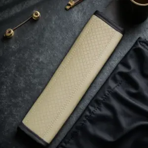 Stylish PU Leather Car Seat Belt Cover with Red Stitching 17 S792d7c1669bb470fbc2828e9131261c6f