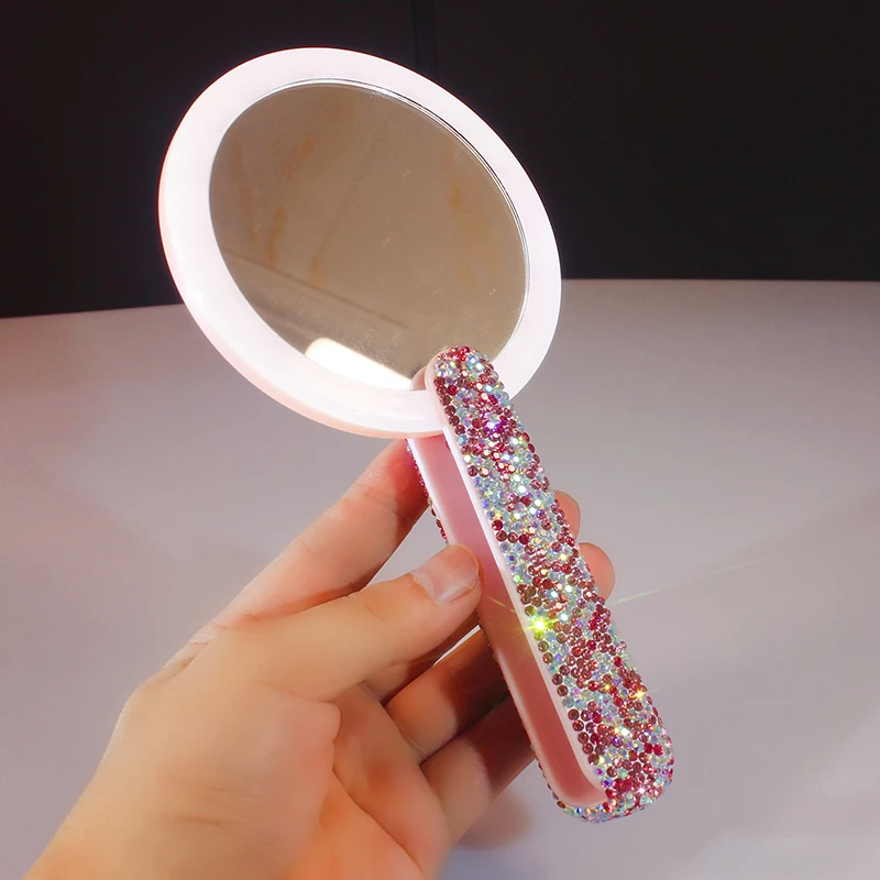 Rotatable LED Rhinestone Handle Makeup Mirror 8 Rotatable LED Rhinestone Handle Makeup Mirror - Image 8