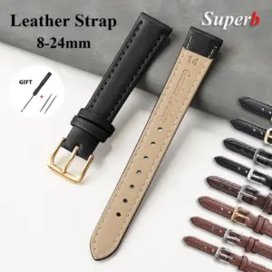 Premium Black Leather Watch Strap 8-24mm Wide