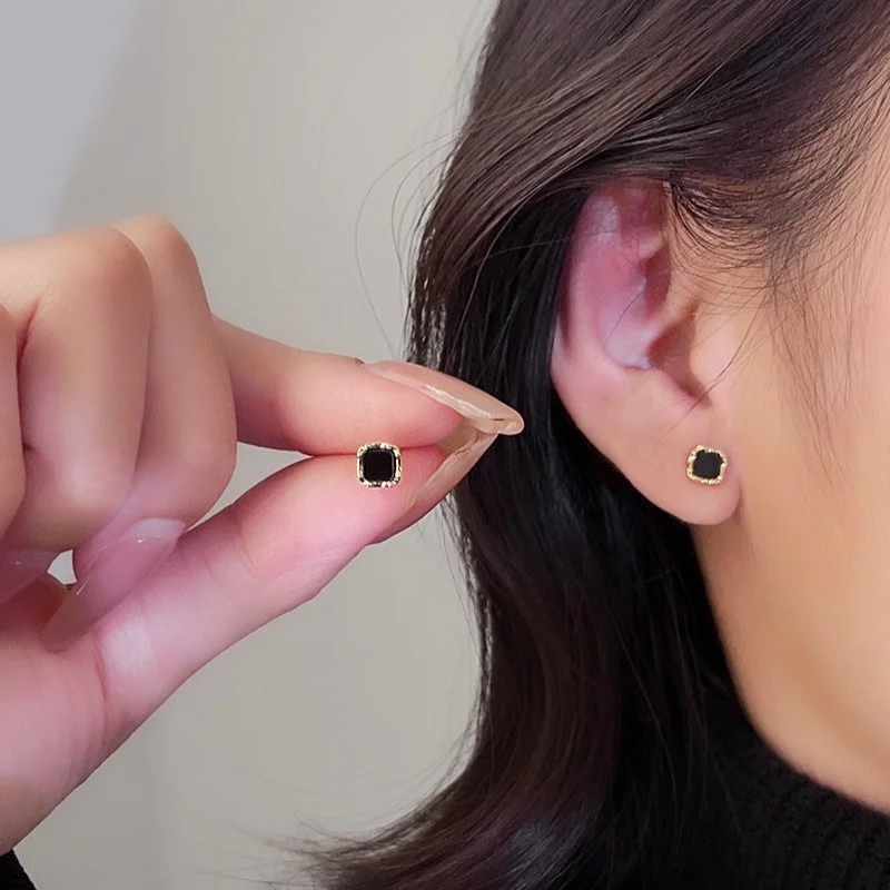 Black Resin Square Earrings with Gold Border 4 Black Resin Square Earrings with Gold Border - Image 4