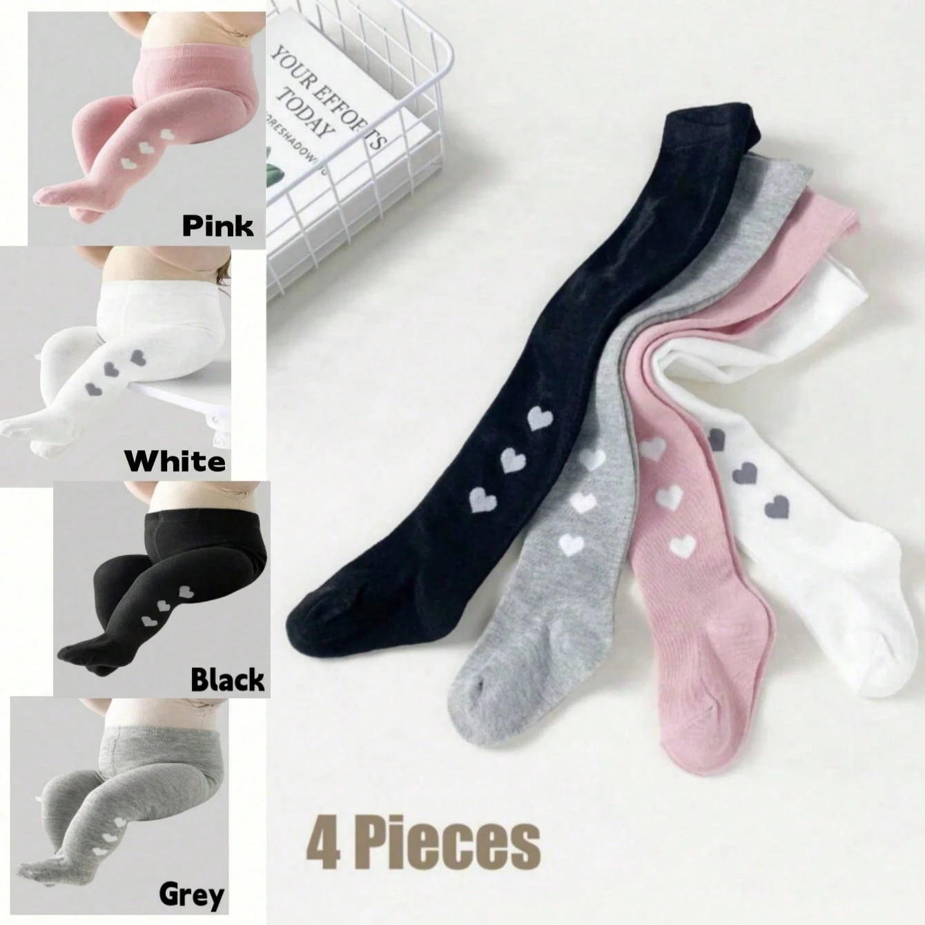 Children's Heart-Patterned Tights Set for Girls 1 Children's Heart-Patterned Tights Set for Girls