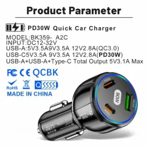 90W Fast Car Charger with 3 USB Ports 12 S83a08bb8573644929285c6f46ad40738N