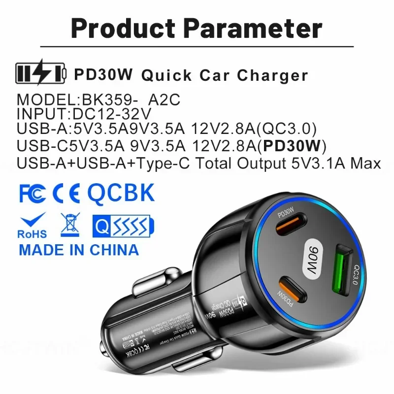 90W Fast Car Charger with 3 USB Ports 5 90W Fast Car Charger with 3 USB Ports - Image 5