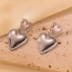 Vintage Stainless Steel Double Heart Earrings 9 S840415b8f0374921baf4fd97298d6eeb7