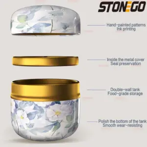 Elegant Floral Tin Storage Jar with Gold Band 11 S8acf9818f467411ebf4b2d93fdf259f9o