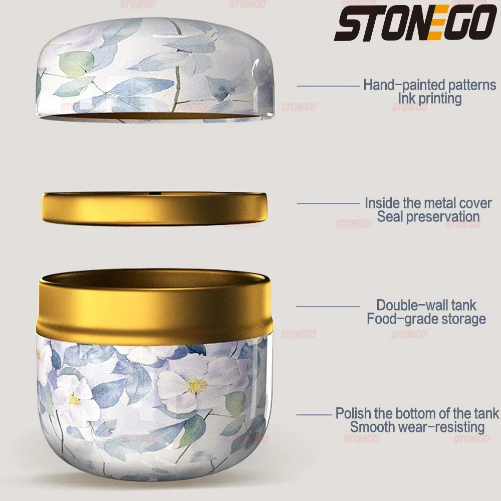 Elegant Floral Tin Storage Jar with Gold Band 2 Elegant Floral Tin Storage Jar with Gold Band - Image 2