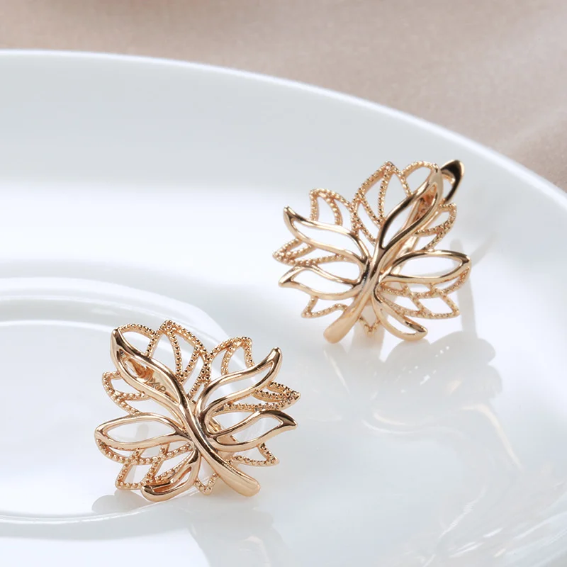 Leaf-Shaped Gold Hoop Earrings for Women 5 Leaf-Shaped Gold Hoop Earrings for Women - Image 5