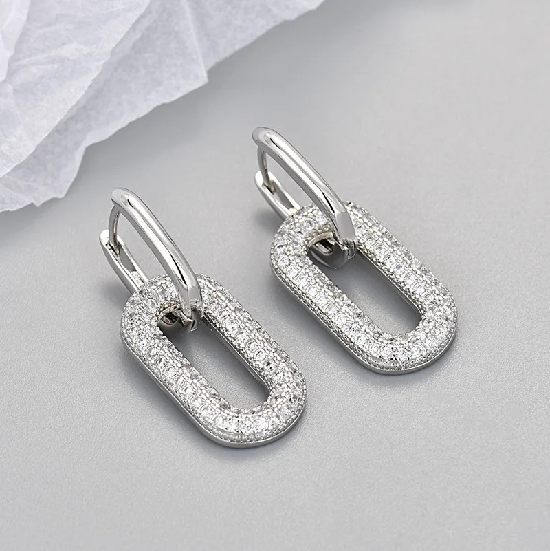 Geometric Ellipse Drop Earrings in Gold and Silver 2 Geometric Ellipse Drop Earrings in Gold and Silver - Image 2