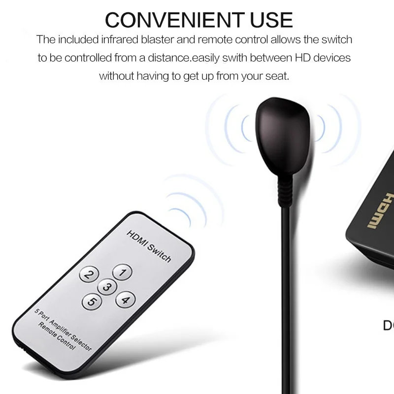 Black 5-Port HDMI Switcher with 4K Support 4 Black 5-Port HDMI Switcher with 4K Support - Image 4