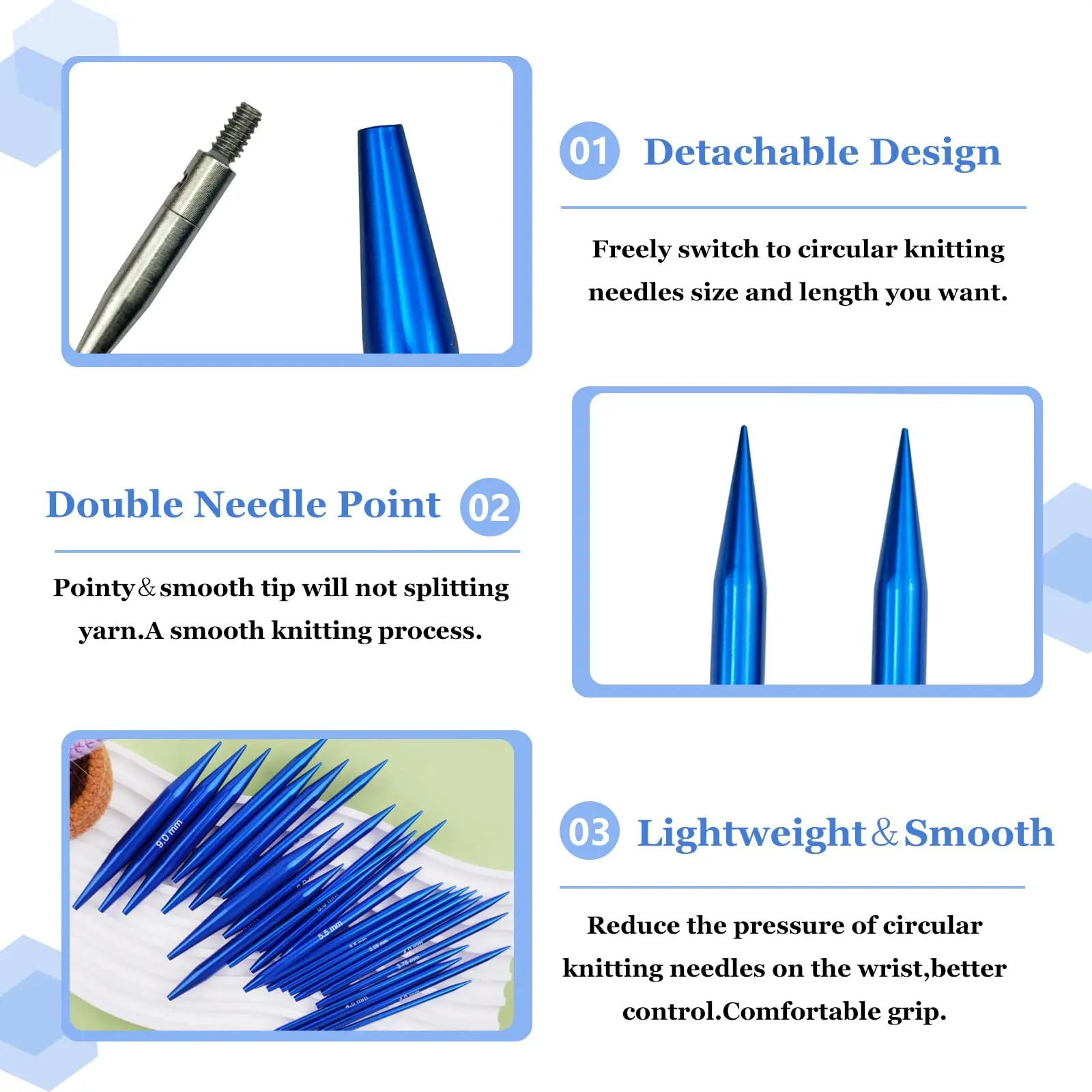Blue Interchangeable Circular Knitting Needles Set 3 Blue Interchangeable Circular Knitting Needles Set - Image 3
