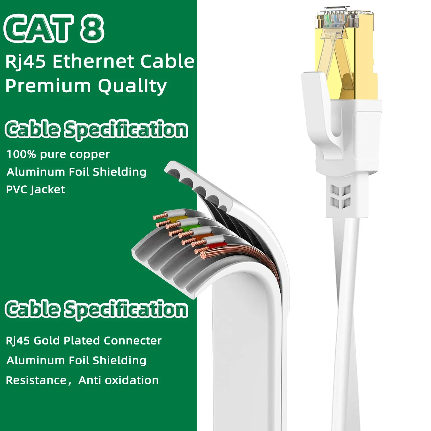 White Cat8 Ethernet Cable for High-Speed Data 3 White Cat8 Ethernet Cable for High-Speed Data - Image 3