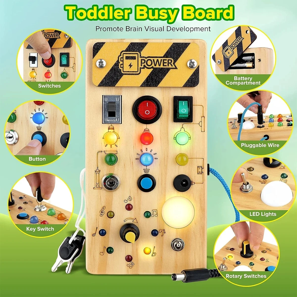 Natural Wood Montessori Busy Board for Kids 2 Natural Wood Montessori Busy Board for Kids - Image 2