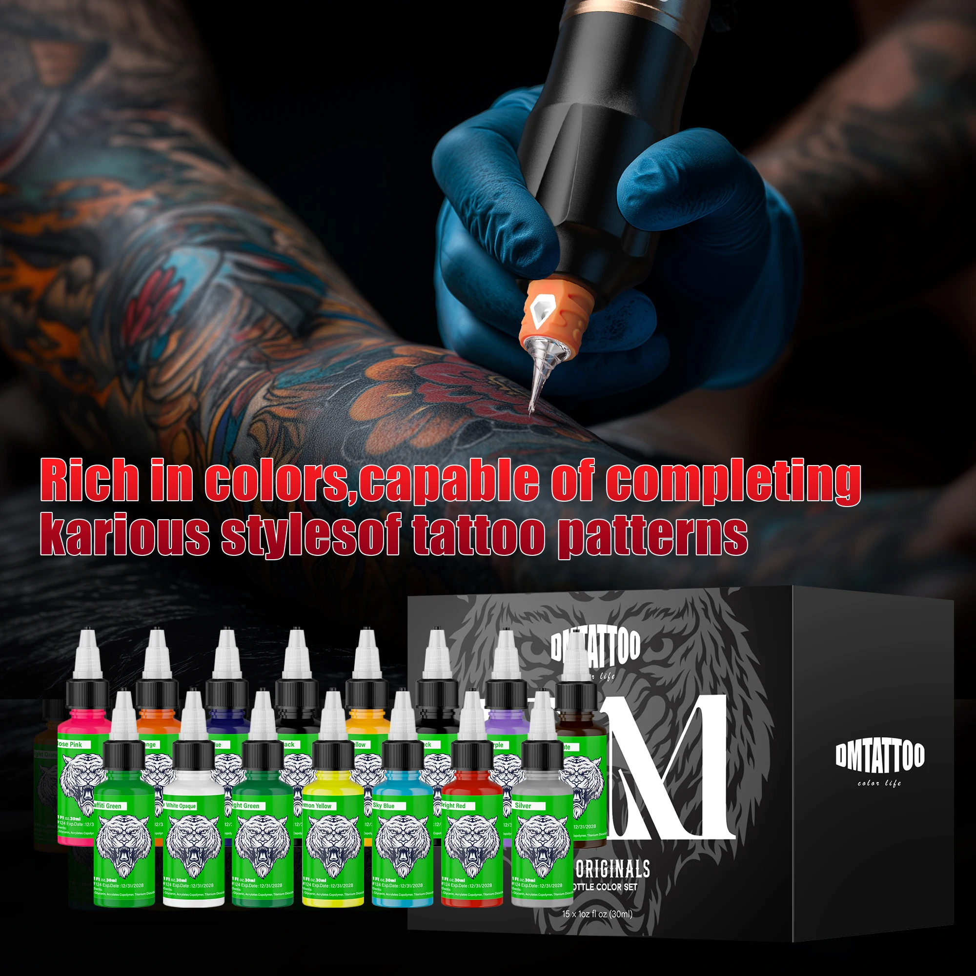 Vibrant DM Tattoo Ink Set – 14/15 Colors 4 Vibrant DM Tattoo Ink Set – 14/15 Colors - Image 4