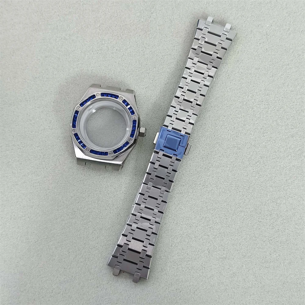 Stainless Steel Watch Case with Blue Gems 7 Stainless Steel Watch Case with Blue Gems - Image 7