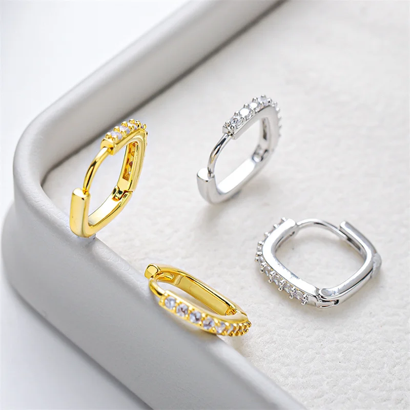 Geometric Copper Hoop Earrings with Sparkling Stones 2 Geometric Copper Hoop Earrings with Sparkling Stones - Image 2