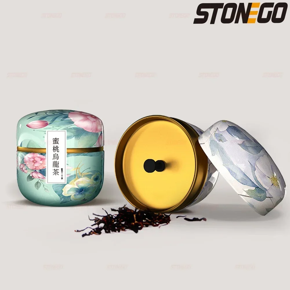 Elegant Floral Tin Storage Jar with Gold Band 3 Elegant Floral Tin Storage Jar with Gold Band - Image 3