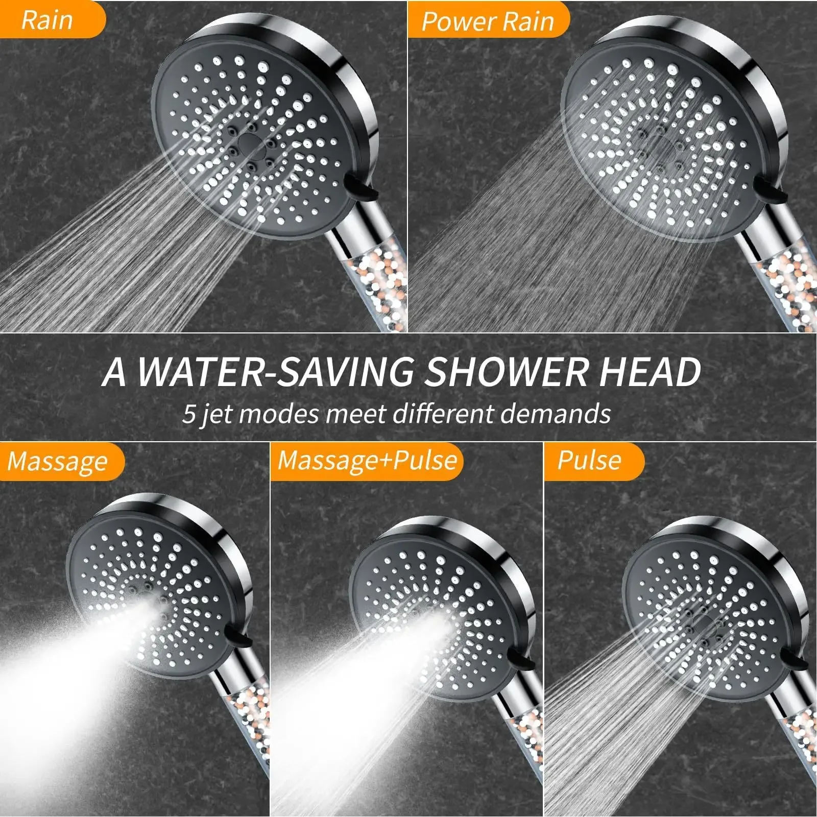 Modern Black & Silver Adjustable Shower Head 2 Modern Black & Silver Adjustable Shower Head - Image 2