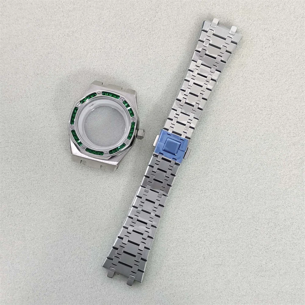 Stainless Steel Watch Case with Blue Gems 8 Stainless Steel Watch Case with Blue Gems - Image 8