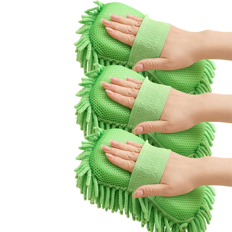 Vibrant Green Chenille Car Washing Gloves Set 7 Vibrant Green Chenille Car Washing Gloves Set - Image 7