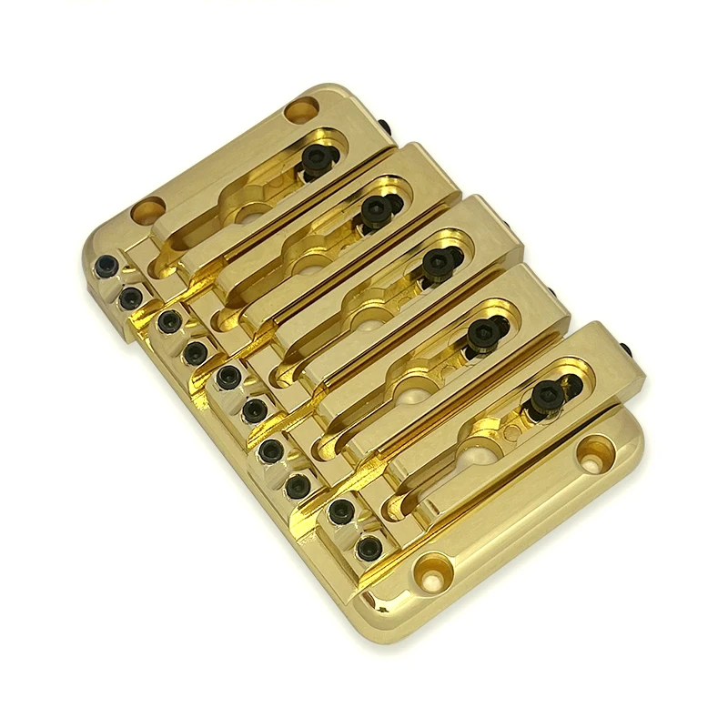 Gold Finish 5-String Bass Bridge for Through-Body Installs 4 Gold Finish 5-String Bass Bridge for Through-Body Installs - Image 4