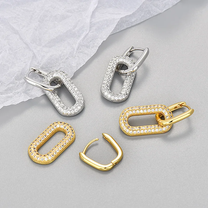 Geometric Ellipse Drop Earrings in Gold and Silver 3 Geometric Ellipse Drop Earrings in Gold and Silver - Image 3