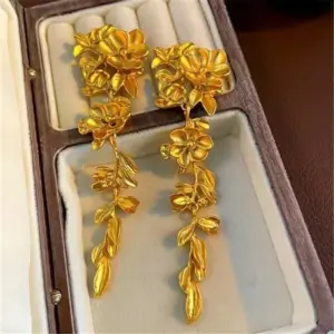 Vintage Gold Drop Earrings with Botanical Motifs 7 Sb45de9d1e8c0410e9cb2fdef1fd382a6v