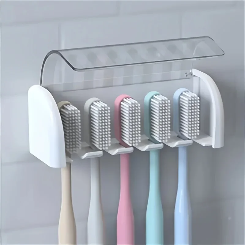 Wall-Mounted 5-Slot Toothbrush Holder in White 1 Wall-Mounted 5-Slot Toothbrush Holder in White