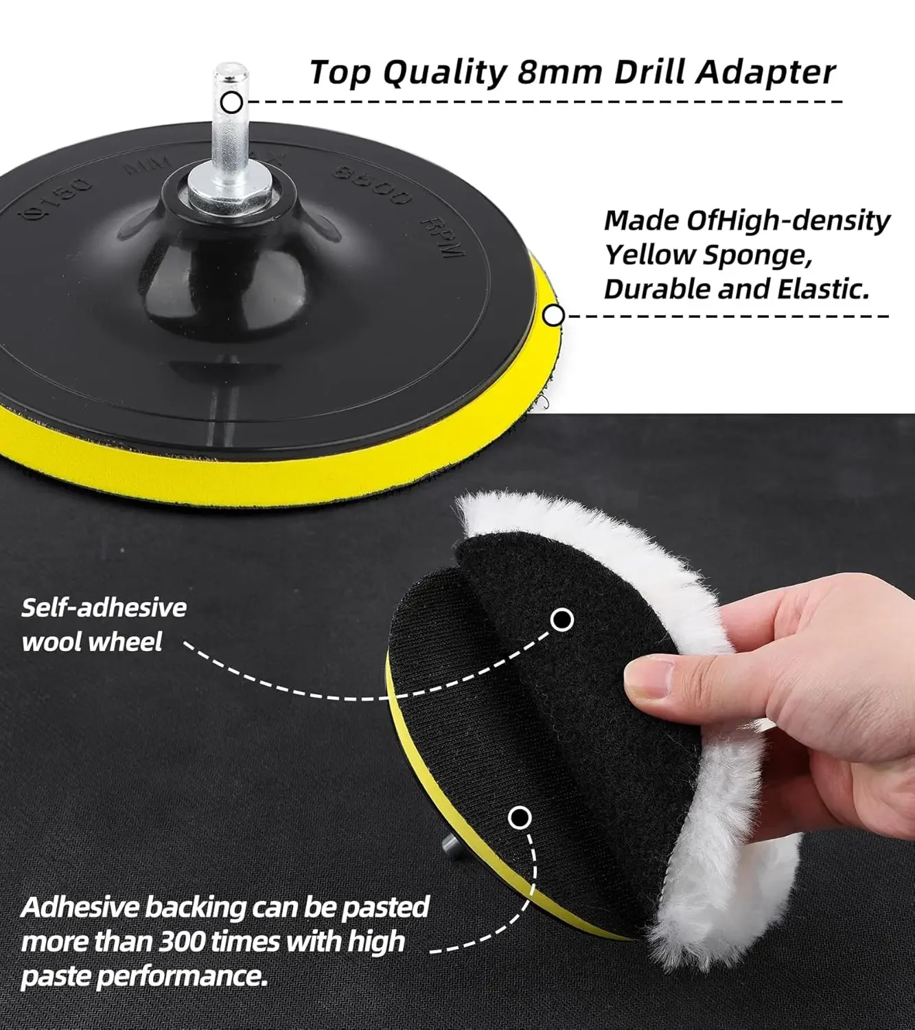 Car Polishing Kit with 5 Wool Pads and Buffing Discs 5 Car Polishing Kit with 5 Wool Pads and Buffing Discs - Image 5