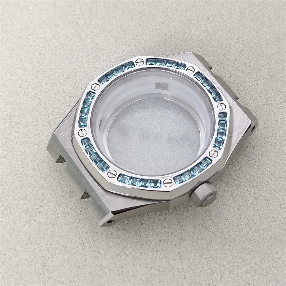 Stainless Steel Watch Case with Blue Gems 5 Stainless Steel Watch Case with Blue Gems - Image 5