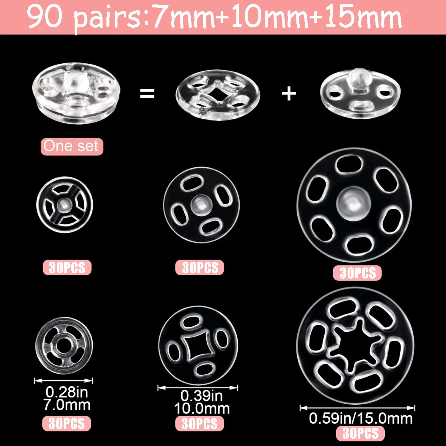 Transparent Plastic Snap Buttons Set of 90 7 Transparent Plastic Snap Buttons Set of 90 - Image 7