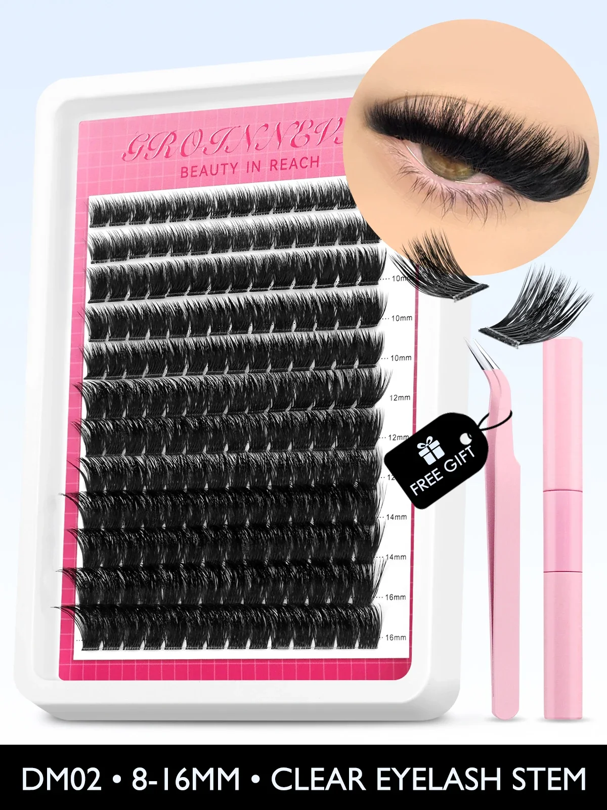 GROINNEYA DIY Lash Extension Kit with 10-16 mm Clusters 10 GROINNEYA DIY Lash Extension Kit with 10-16 mm Clusters - Image 10