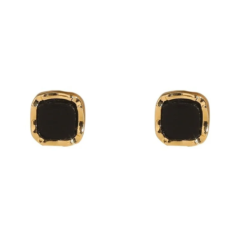 Black Resin Square Earrings with Gold Border 6 Black Resin Square Earrings with Gold Border - Image 6