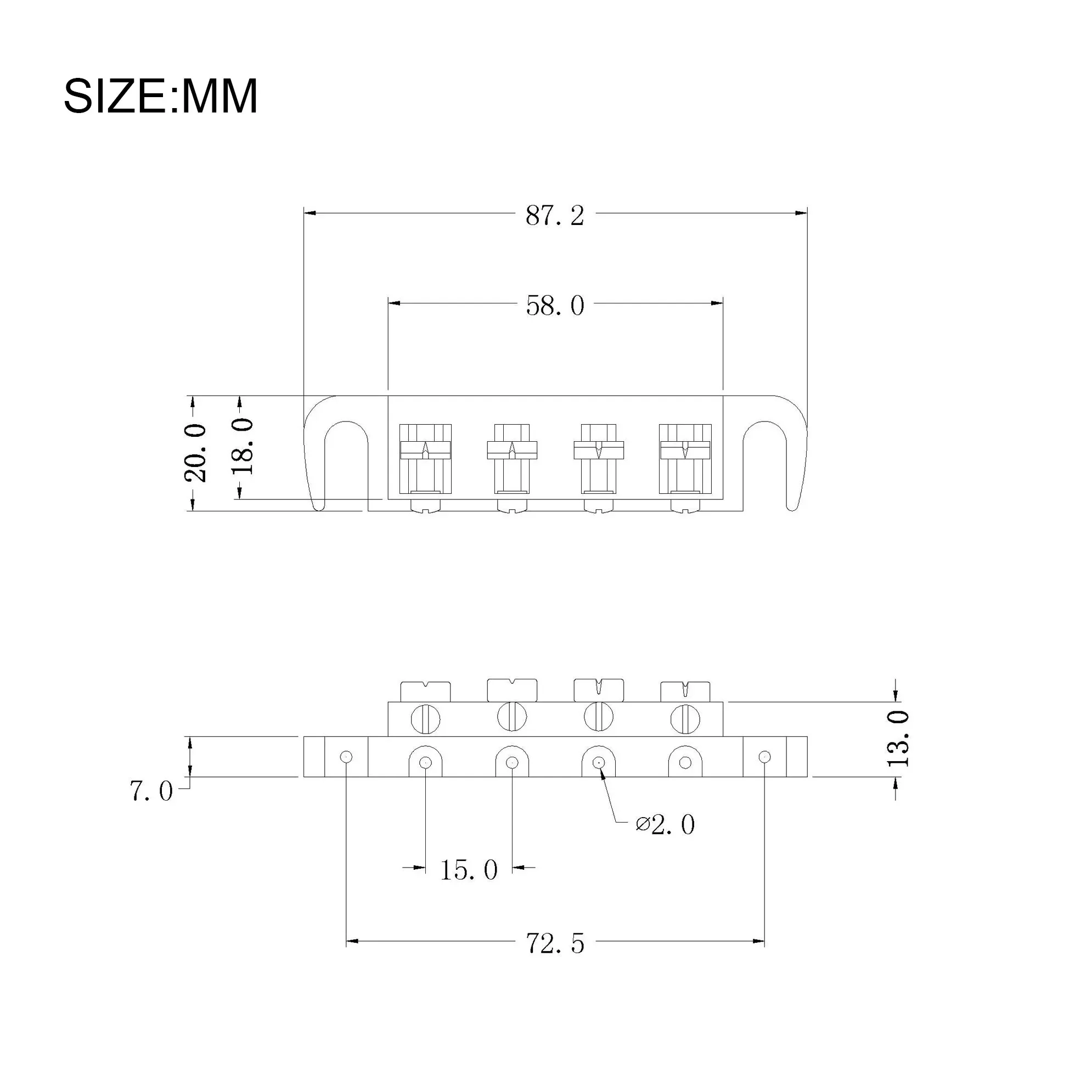 Chrome Bass Guitar Tailpiece 87.2mm x 20mm 4 Chrome Bass Guitar Tailpiece 87.2mm x 20mm - Image 4