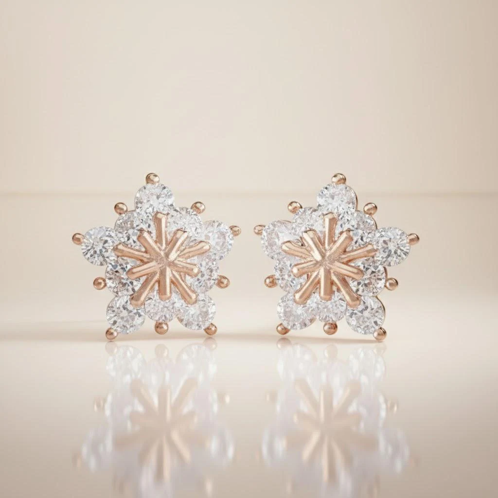 Elegant Snowflake Stud Earrings in Rose Gold 9 Elegant Snowflake Stud Earrings in Rose Gold - Image 9