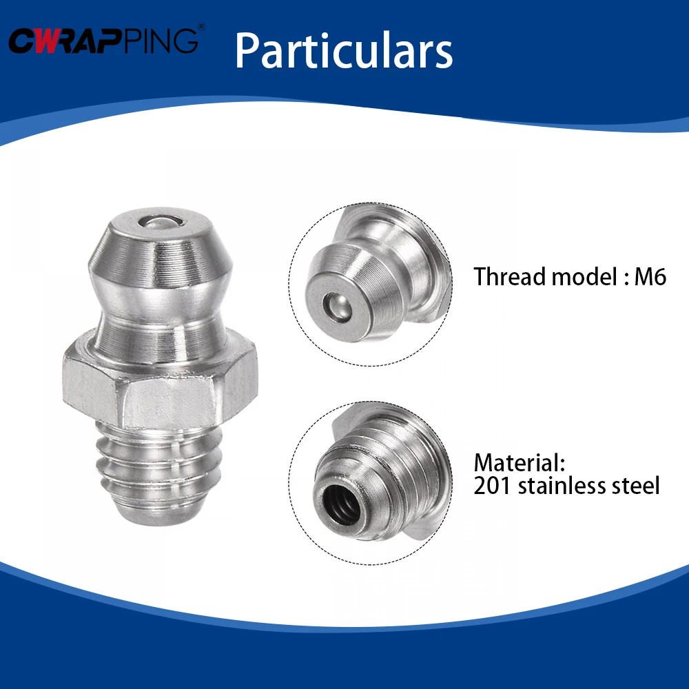 Stainless Steel M6 Grease Fittings Set (10/20) 3 Stainless Steel M6 Grease Fittings Set (10/20) - Image 3