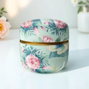 Elegant Floral Tin Storage Jar with Gold Band 19 Sd18a1e0b6e3c4acd90f44f49527b6aadm