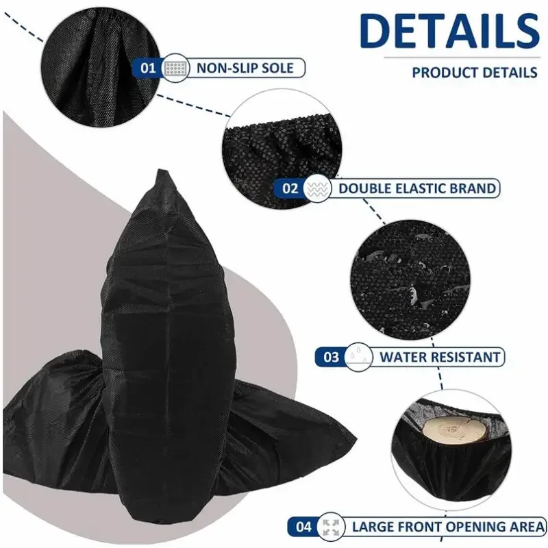 Black Disposable Shoe Covers 15.7x5.9 in, Pack of 100 2 Black Disposable Shoe Covers 15.7x5.9 in, Pack of 100 - Image 2