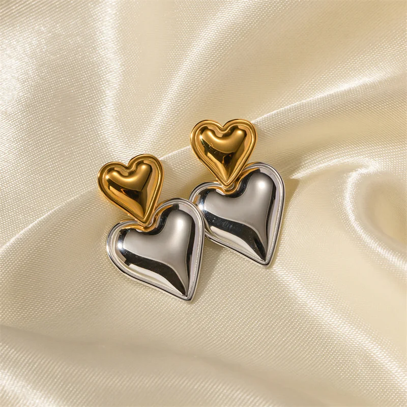 Vintage Stainless Steel Double Heart Earrings 3 Vintage Stainless Steel Double Heart Earrings - Image 3