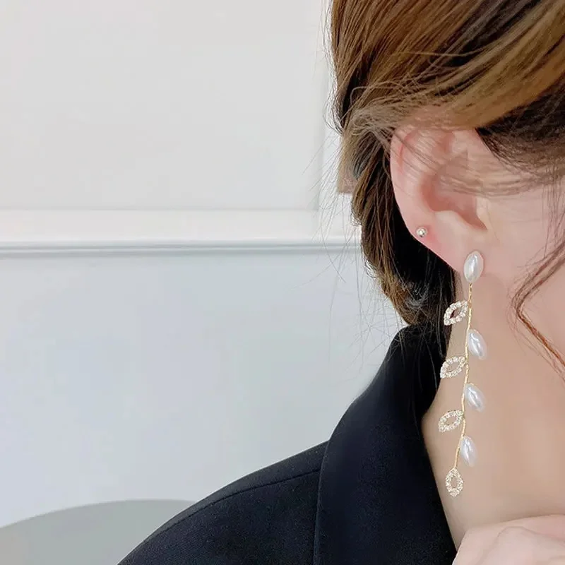 Elegant Gold Drop Earrings with Crystal Stones 2 Elegant Gold Drop Earrings with Crystal Stones - Image 2