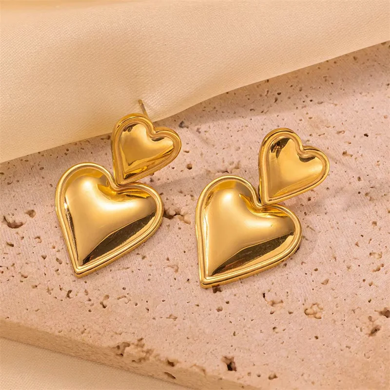 Vintage Stainless Steel Double Heart Earrings 5 Vintage Stainless Steel Double Heart Earrings - Image 5