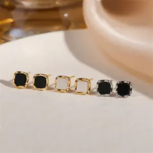 Black Resin Square Earrings with Gold Border 7 Sde69bbfedbf94e77b404ce6cc5e72179M